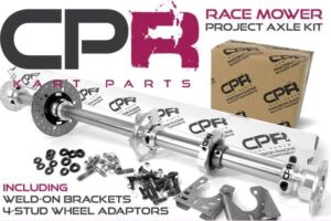 Complete Racing Mower 40mm Axle Kit 8mm Keyway with Weld-on Brackets and 4-Stud Wheel Adapters Adaptors (Colour Configurable)
