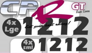 Number Pack 2 Digit - 4x Rear & 4x Side Black Numbers AND Decal pack with Rear Bumper Decal White