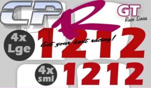 Number Pack 2 Digit - 4x Rear & 4x Side Red Numbers AND Decal pack with Rear Bumper Decal White