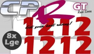 Number Pack 2 Digit - 8x LARGE Red Numbers AND Decal pack with Rear Bumper Decal White