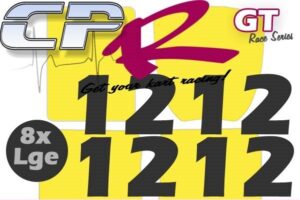 Number Pack 2 Digit - 8x LARGE Black Numbers AND Decal pack with Rear Bumper Decal Yellow