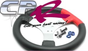 Steering Wheel Flat Top Stiched Red with Blue Anodised Kit