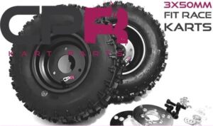 Complete Go Kart Off Road Rims & Tyres REAR PAIR ONLY - NEW MODEL 3x50mm PCD FITS RACE KART HUBS